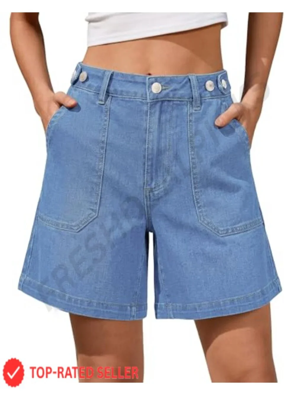 Adjustable Waist Wide Leg Denim Shorts for Women - 7